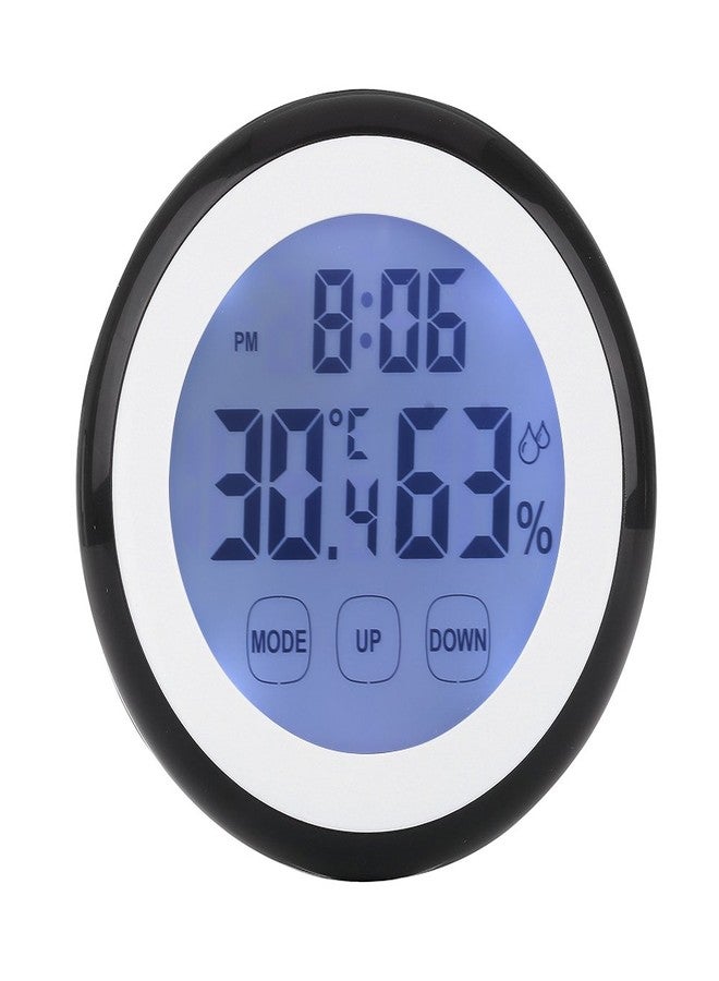 LAFEINA Digital Thermometer Hygrometer Clock, Temperature Humidity Monitor Alarm Clock Touch Screen with Backlight Magnetic Back for Home Office Baby Room (Black) - Image 1